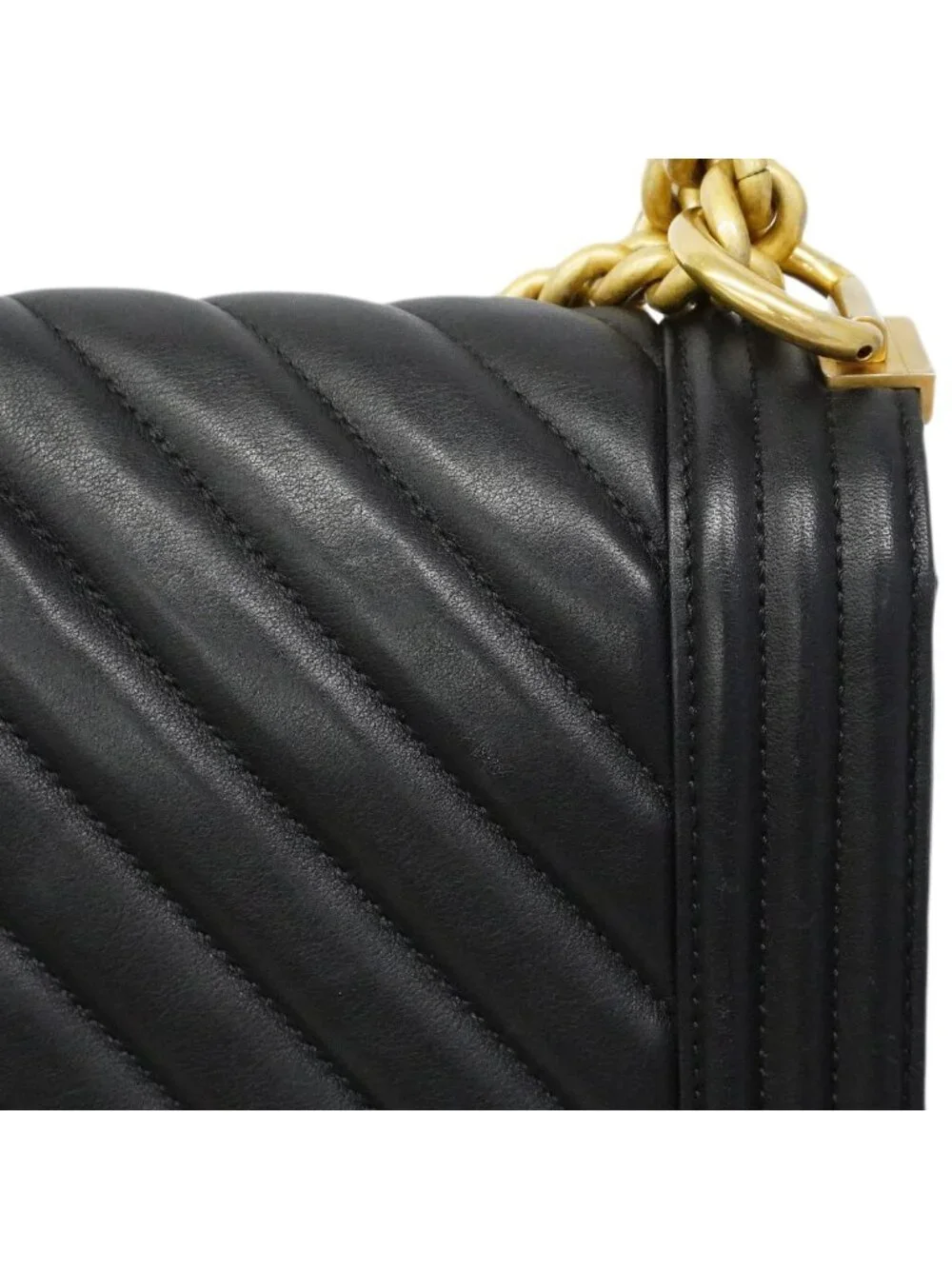 Chanel Shoulder Bag Boy Stitch Lambskin Black Gold